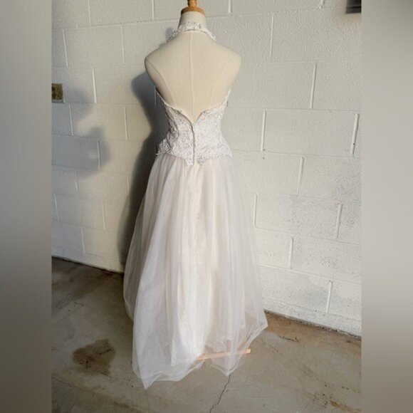 Vintage Jessica McClintock White Princess Beaded Halter Wedding Dress Size 6 - Picture 4 of 10